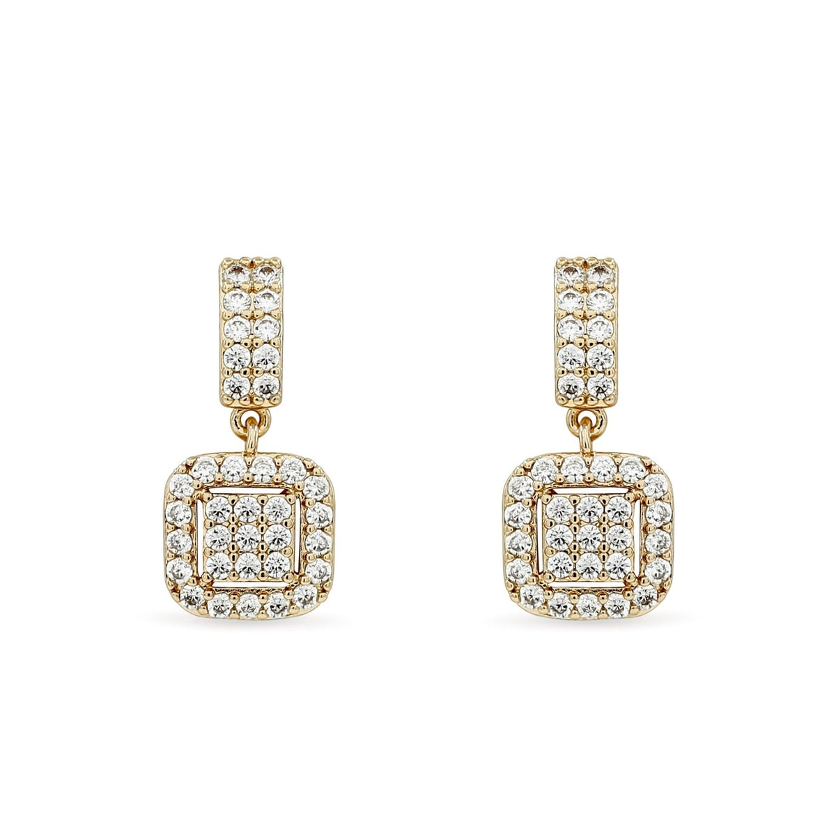 Bhavmayi Elegant Rose Gold Cushion Halo Drop Earrings – Sparkling Cubic Zirconia Pave Dangle Accent - bhavmayi