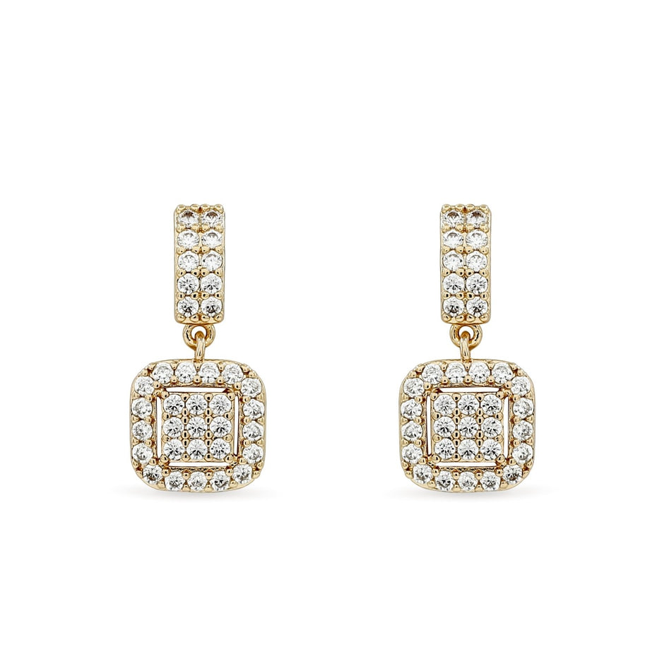 Bhavmayi Elegant Rose Gold Cushion Halo Drop Earrings – Sparkling Cubic Zirconia Pave Dangle Accent - bhavmayi