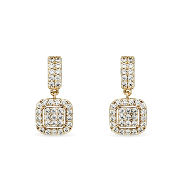 Bhavmayi Elegant Rose Gold Cushion Halo Drop Earrings – Sparkling Cubic Zirconia Pave Dangle Accent - bhavmayi