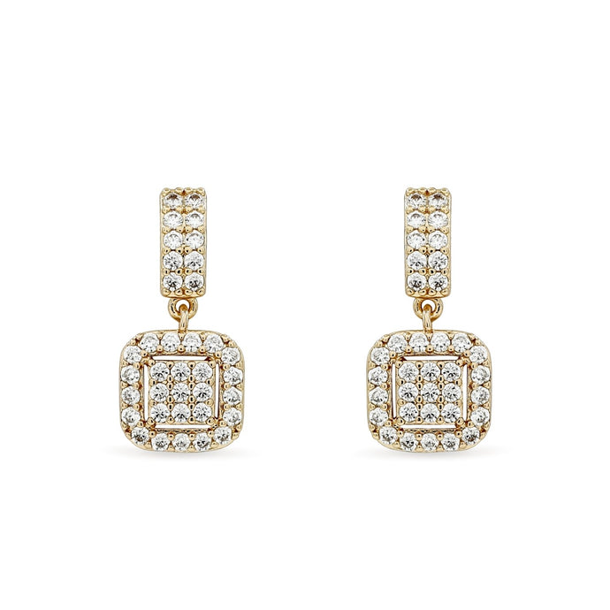 Bhavmayi Elegant Rose Gold Cushion Halo Drop Earrings – Sparkling Cubic Zirconia Pave Dangle Accent - bhavmayi