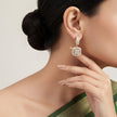Bhavmayi Elegant Rose Gold Cushion Halo Drop Earrings – Sparkling Cubic Zirconia Pave Dangle Accent - bhavmayi