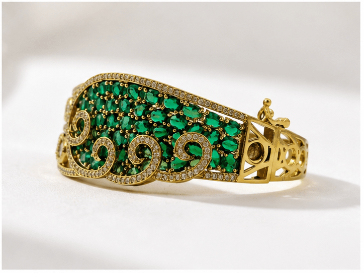 Bhavmayi Emerald Green Stone Gold-Tone Designer Statement Bangle for Women - bhavmayi