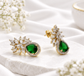 Bhavmayi Emerald Green Teardrop Crystal Drop Earrings - bhavmayi