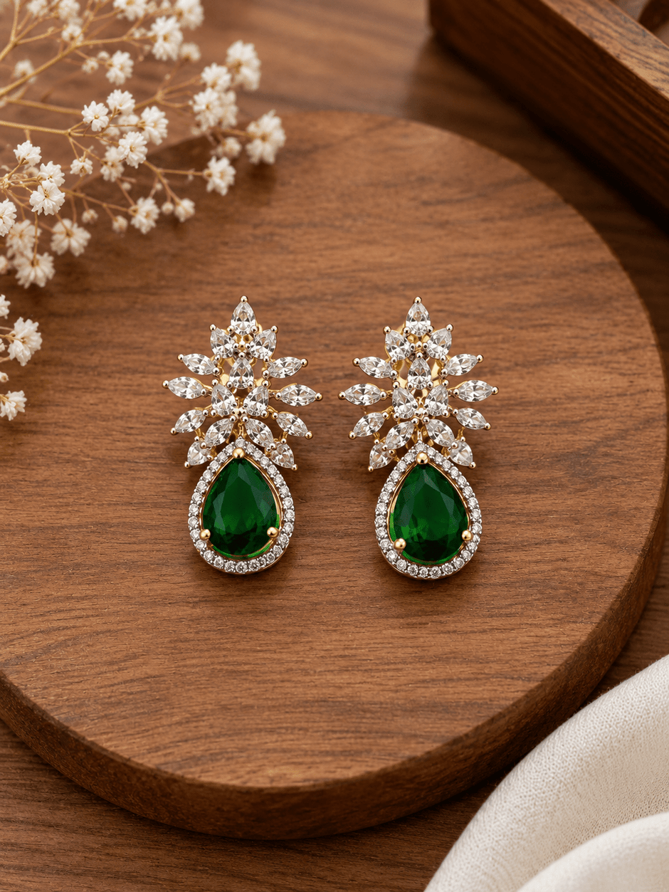 Bhavmayi Emerald Green Teardrop Crystal Drop Earrings - bhavmayi