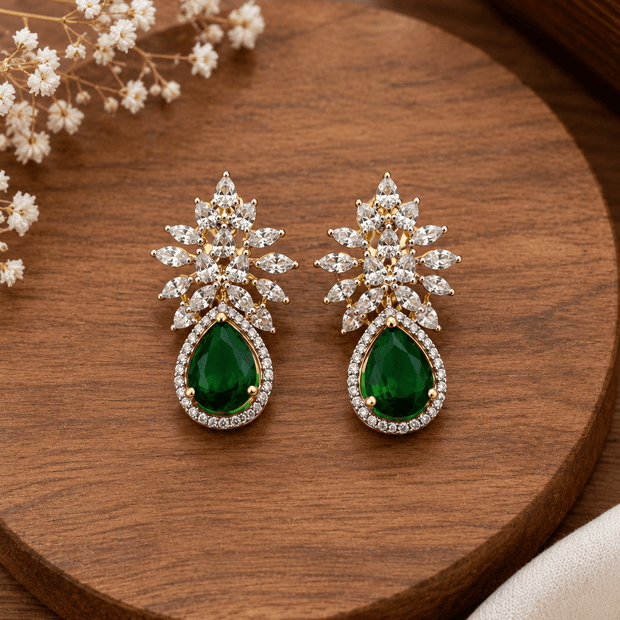 Bhavmayi Emerald Green Teardrop Crystal Drop Earrings - bhavmayi