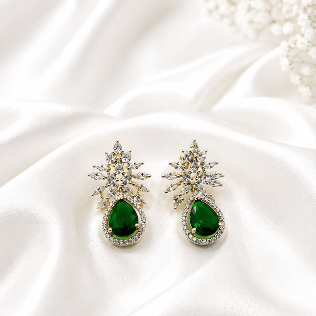 Bhavmayi Emerald Green Teardrop Crystal Drop Earrings - bhavmayi