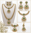 Bhavmayi Emerald-Tone Layered Necklace Set with Pearl-Drop Earrings - bhavmayi