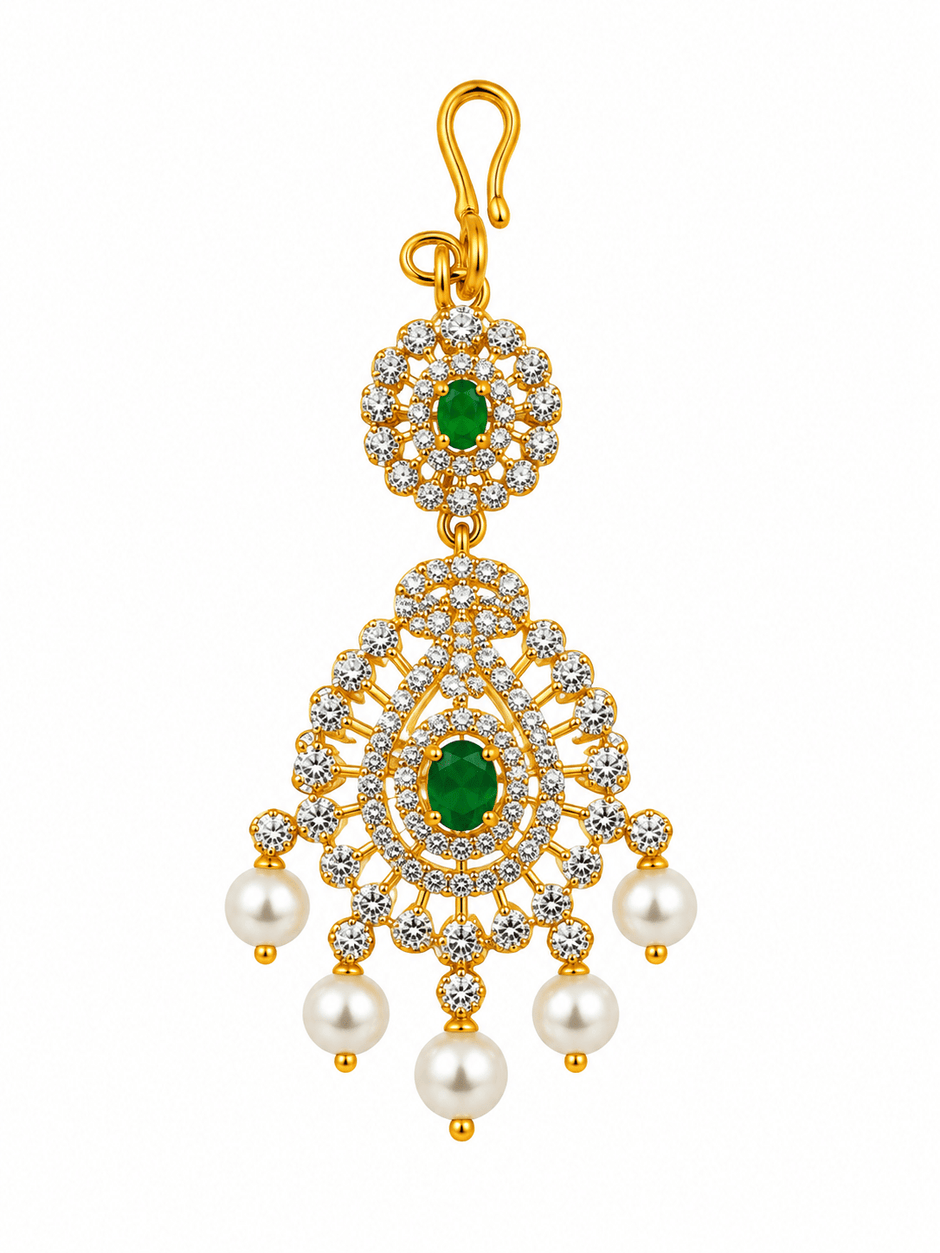 Bhavmayi Emerald-Tone Layered Necklace Set with Pearl-Drop Earrings - bhavmayi