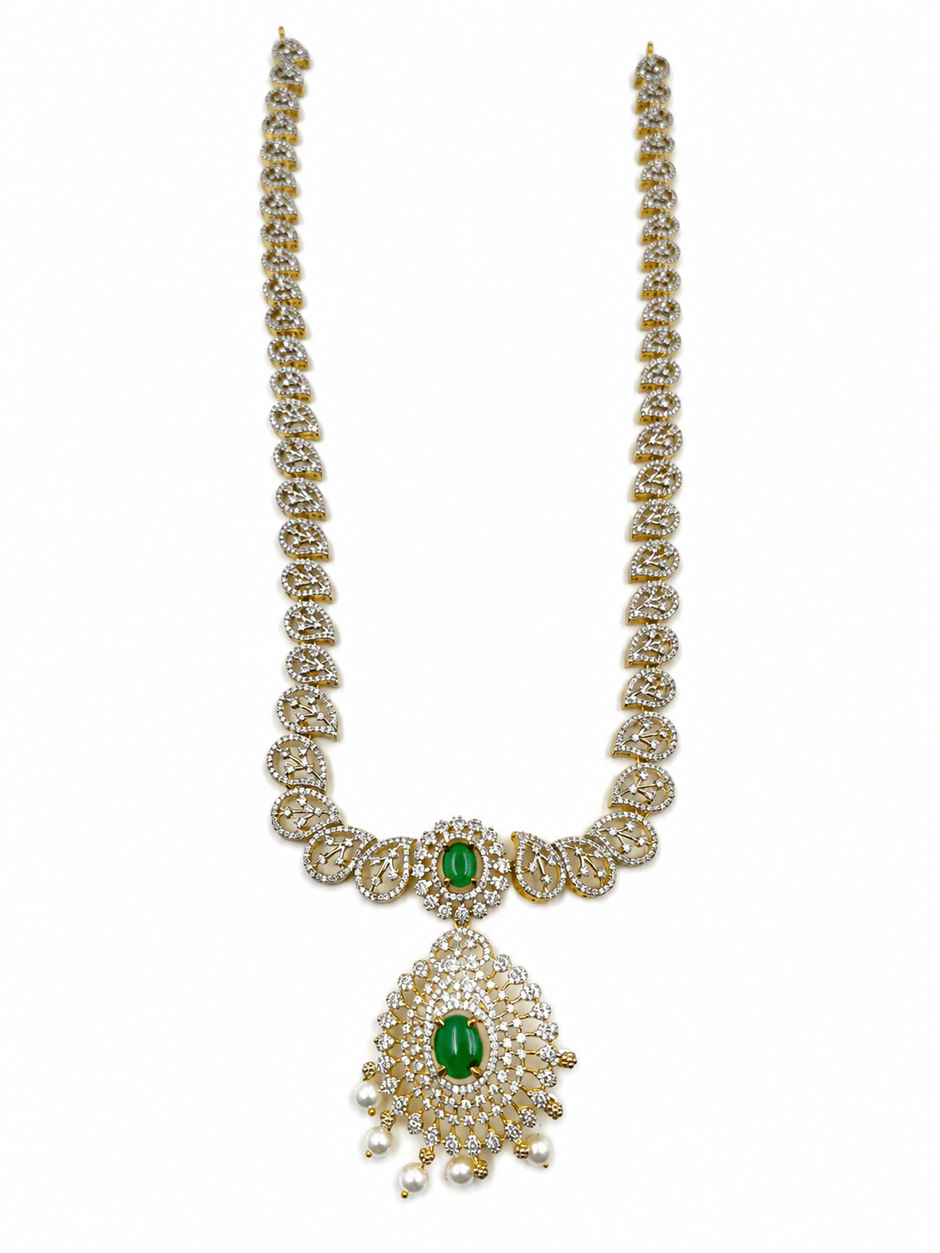 Bhavmayi Emerald-Tone Layered Necklace Set with Pearl-Drop Earrings - bhavmayi