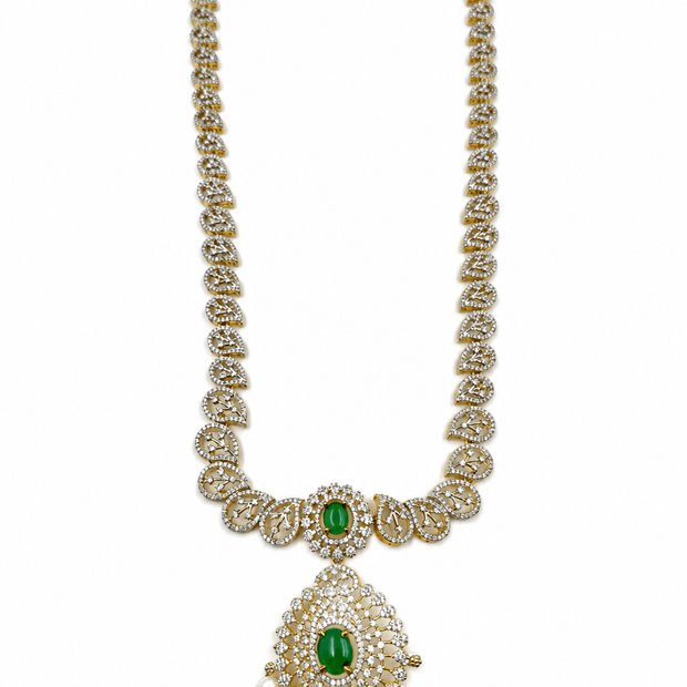 Bhavmayi Emerald-Tone Layered Necklace Set with Pearl-Drop Earrings - bhavmayi