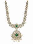 Bhavmayi Emerald-Tone Layered Necklace Set with Pearl-Drop Earrings - bhavmayi