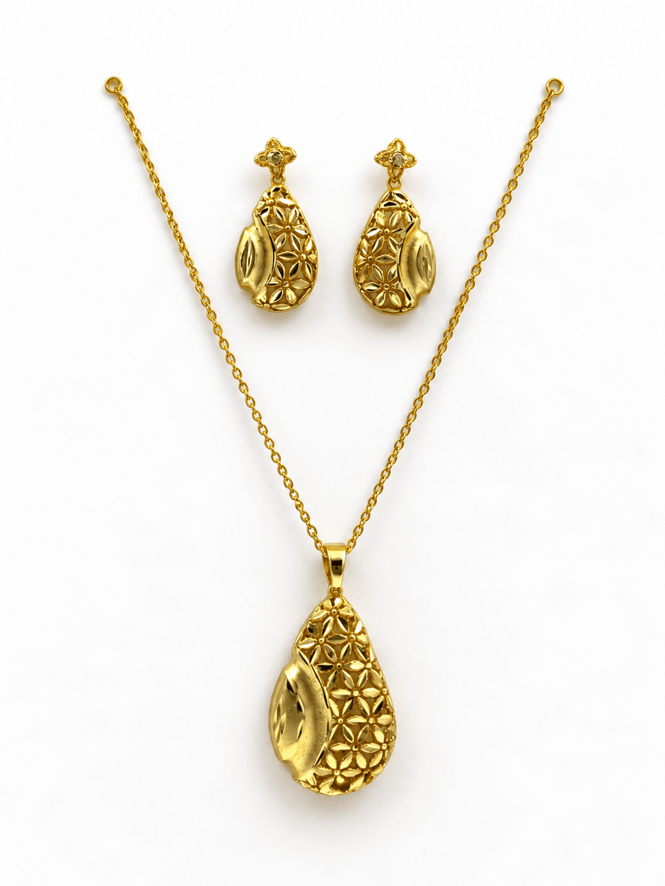 Bhavmayi Floral Filigree Teardrop Pendant Necklace & Earrings Set - bhavmayi