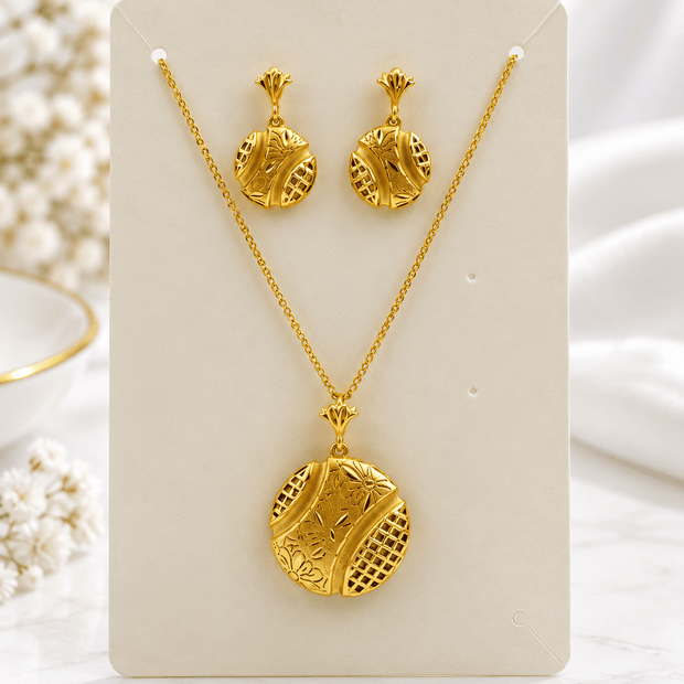 Bhavmayi Floral Lattice Gold-Tone Pendant Necklace & Earrings Set - bhavmayi