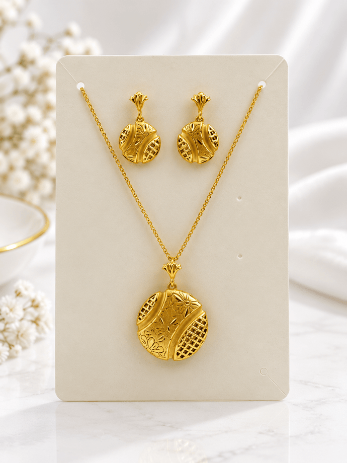 Bhavmayi Floral Lattice Gold-Tone Pendant Necklace & Earrings Set - bhavmayi