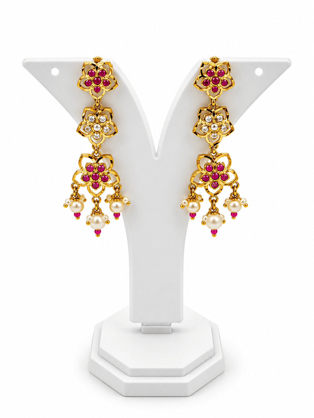 Bhavmayi Floral Ruby Pearl Drop Necklace Set - bhavmayi