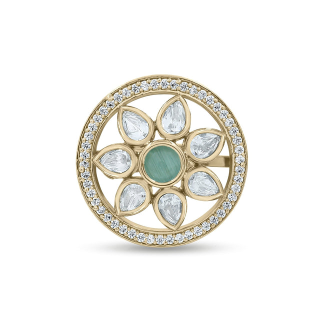 Bhavmayi Flower Mandala Statement Polki-Diamond-Gold Finish Ring - bhavmayi