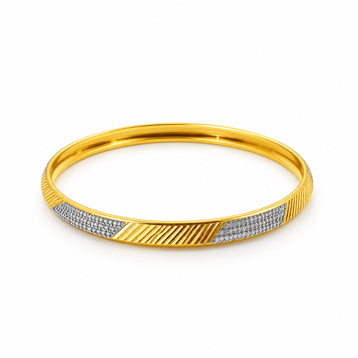 Bhavmayi gold and silver-tone textured women's kada with diagonal geometric detailing - bhavmayi