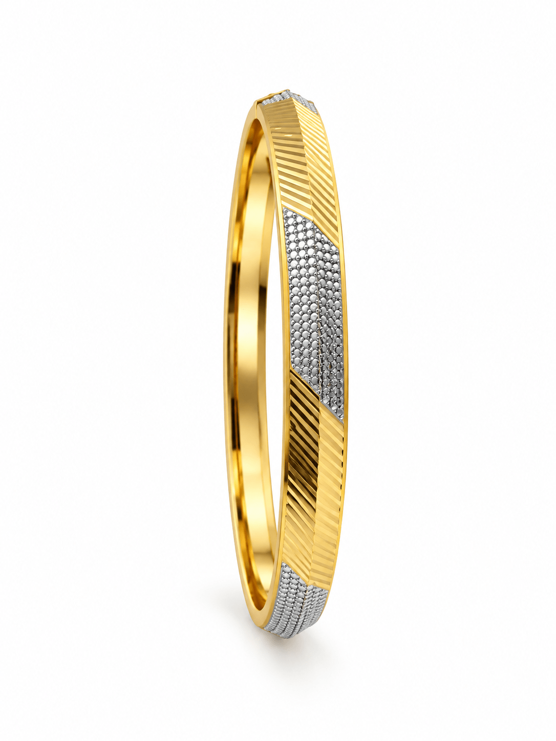 Bhavmayi gold and silver-tone textured women's kada with diagonal geometric detailing - bhavmayi