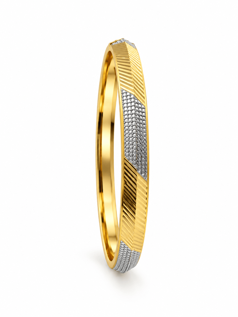 Bhavmayi gold and silver-tone textured women's kada with diagonal geometric detailing - bhavmayi