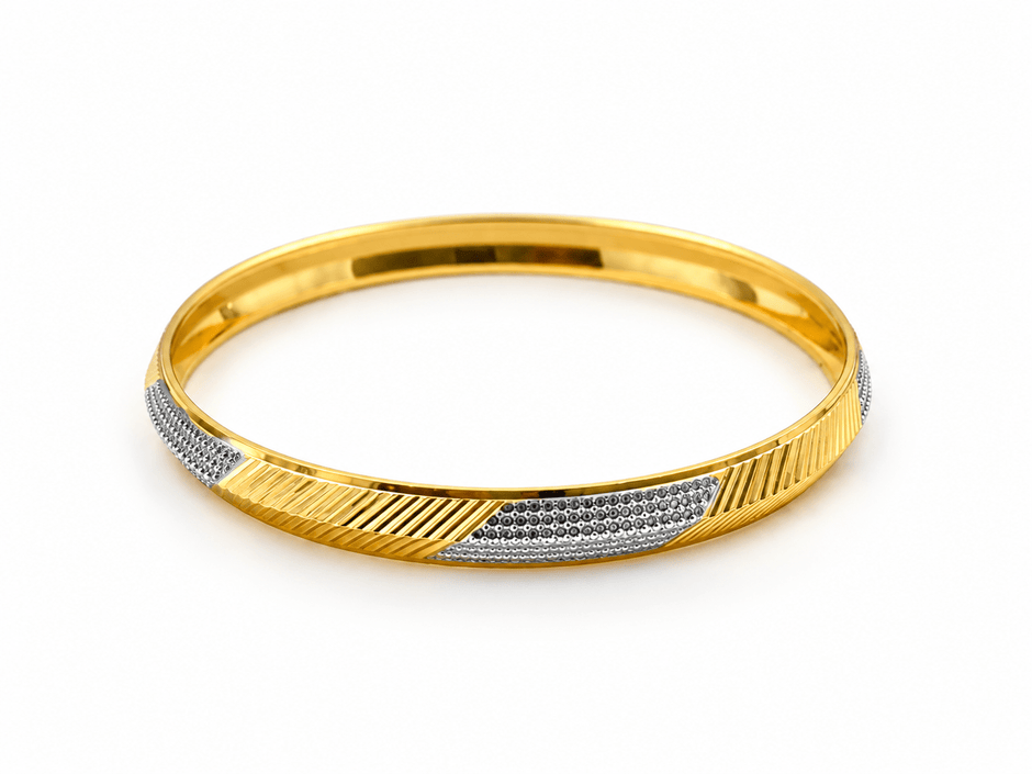 Bhavmayi gold and silver-tone textured women's kada with diagonal geometric detailing - bhavmayi
