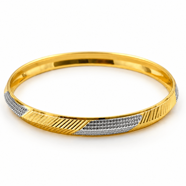 Bhavmayi gold and silver-tone textured women's kada with diagonal geometric detailing - bhavmayi