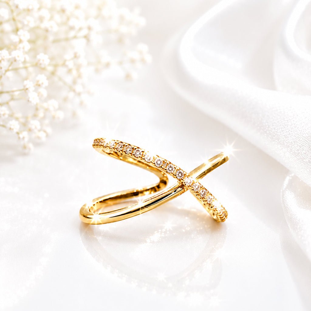 Bhavmayi Gold-Plated Crystal Cross Band Ring - bhavmayi