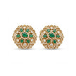 Bhavmayi Gold Plated Emerald Green Floral Cluster Medallion Stud Earrings with Micro-Pave Halos. - bhavmayi