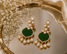 Bhavmayi Gold Plated Emerald Green Pave Shield Chandelier Earrings with Halo-Set Teardrop Dangles - bhavmayi
