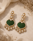 Bhavmayi Gold Plated Emerald Green Pave Shield Chandelier Earrings with Halo-Set Teardrop Dangles - bhavmayi