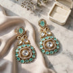 Bhavmayi Gold Plated Mint Green Quartz & Clear Crystal Kundan Medallion Chandelier Earrings - bhavmayi