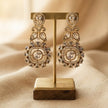 Bhavmayi Gold Plated Mint Green Quartz & Clear Crystal Kundan Medallion Chandelier Earrings - bhavmayi