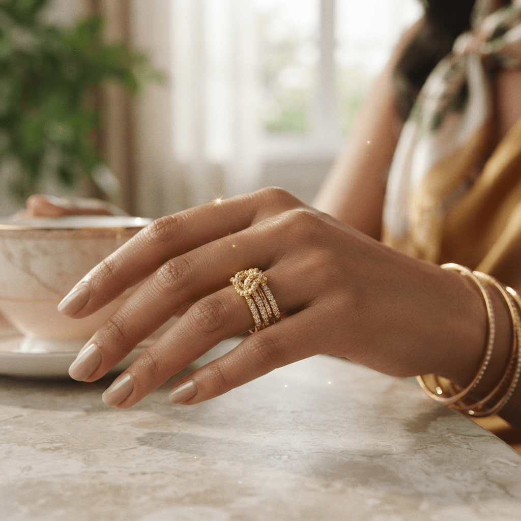 Bhavmayi Gold-Plated Multi-Layer Crystal Bow Ring - bhavmayi