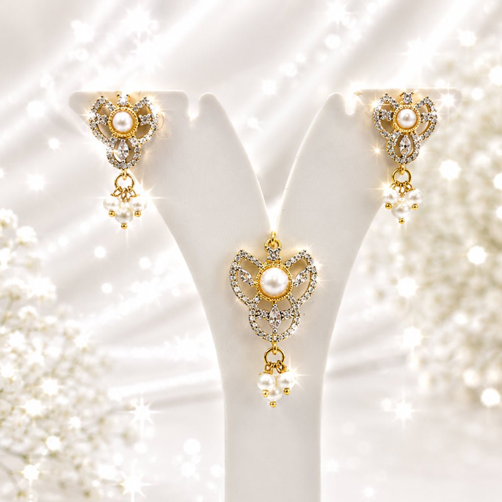 Bhavmayi Gold-Plated Pearl Pendant & Earrings Set - bhavmayi