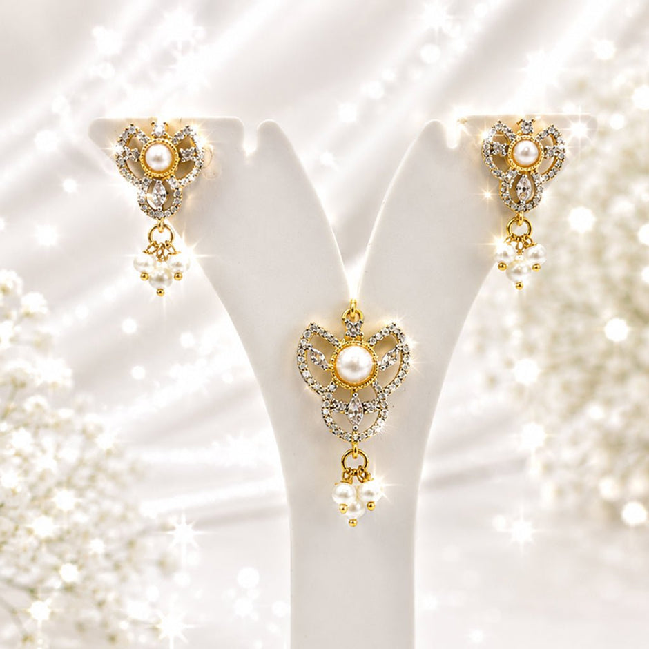 Bhavmayi Gold-Plated Pearl Pendant & Earrings Set - bhavmayi