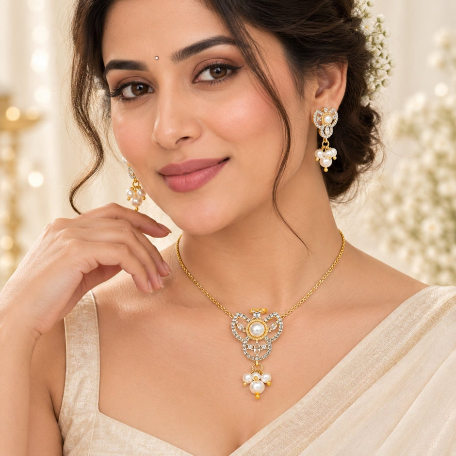 Bhavmayi Gold-Plated Pearl Pendant & Earrings Set - bhavmayi