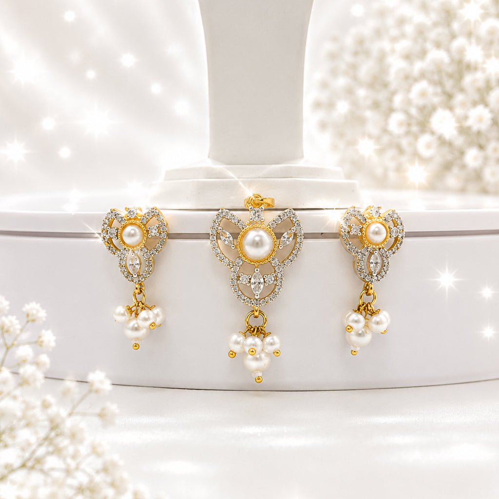 Bhavmayi Gold-Plated Pearl Pendant & Earrings Set - bhavmayi