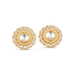 Bhavmayi Gold Plated Round Polki Kundan Stud Earrings with Pearl Halo and Pear Cut Emerald Green Gemstone Wreath - bhavmayi