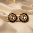Bhavmayi Gold Plated Round Polki Kundan Stud Earrings with Pearl Halo and Pear Cut Emerald Green Gemstone Wreath - bhavmayi