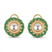 Bhavmayi Gold Plated Round Polki Kundan Stud Earrings with Pearl Halo and Pear Cut Emerald Green Gemstone Wreath - bhavmayi