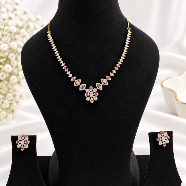 Bhavmayi Gold-Plated Ruby & Crystal Necklace and Earrings Set - bhavmayi