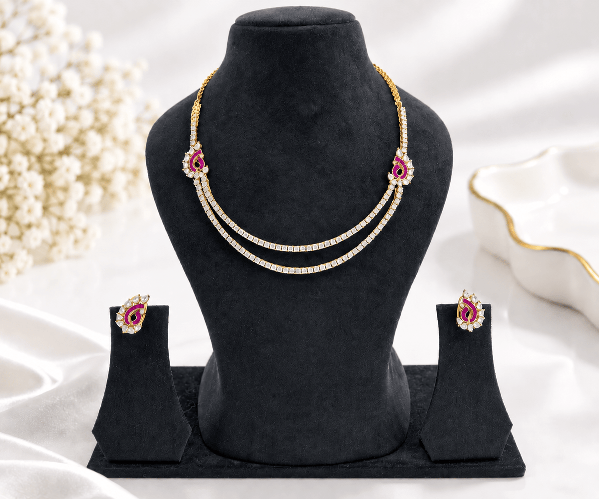 Bhavmayi Gold-Plated Ruby & Crystal Necklace and Earrings Set - bhavmayi