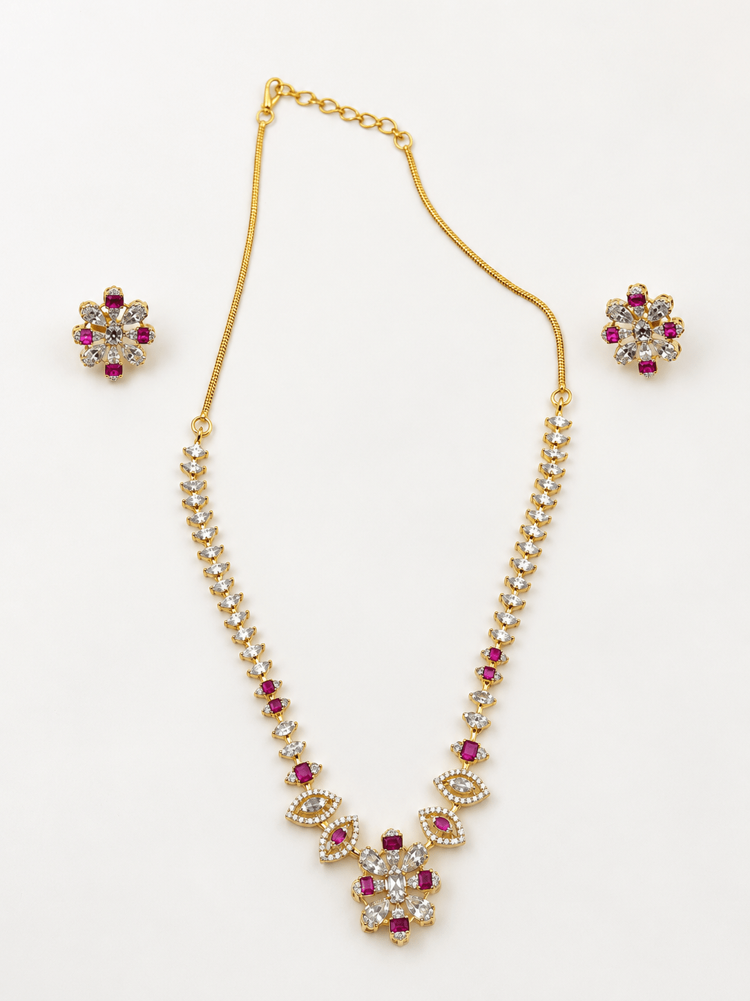 Bhavmayi Gold-Plated Ruby & Crystal Necklace and Earrings Set - bhavmayi