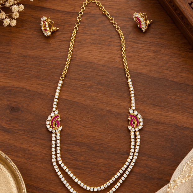 Bhavmayi Gold-Plated Ruby & Crystal Necklace and Earrings Set - bhavmayi