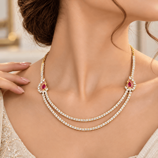 Bhavmayi Gold-Plated Ruby & Crystal Necklace and Earrings Set - bhavmayi
