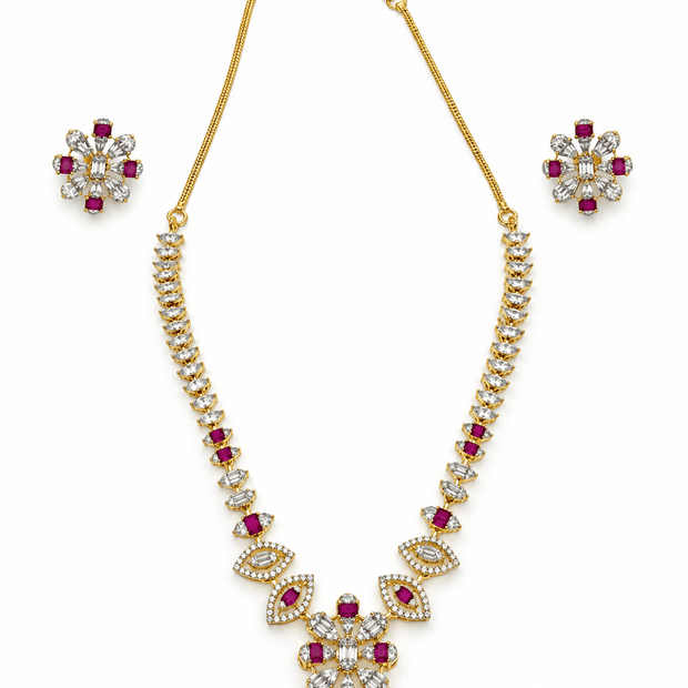 Bhavmayi Gold-Plated Ruby & Crystal Necklace and Earrings Set - bhavmayi