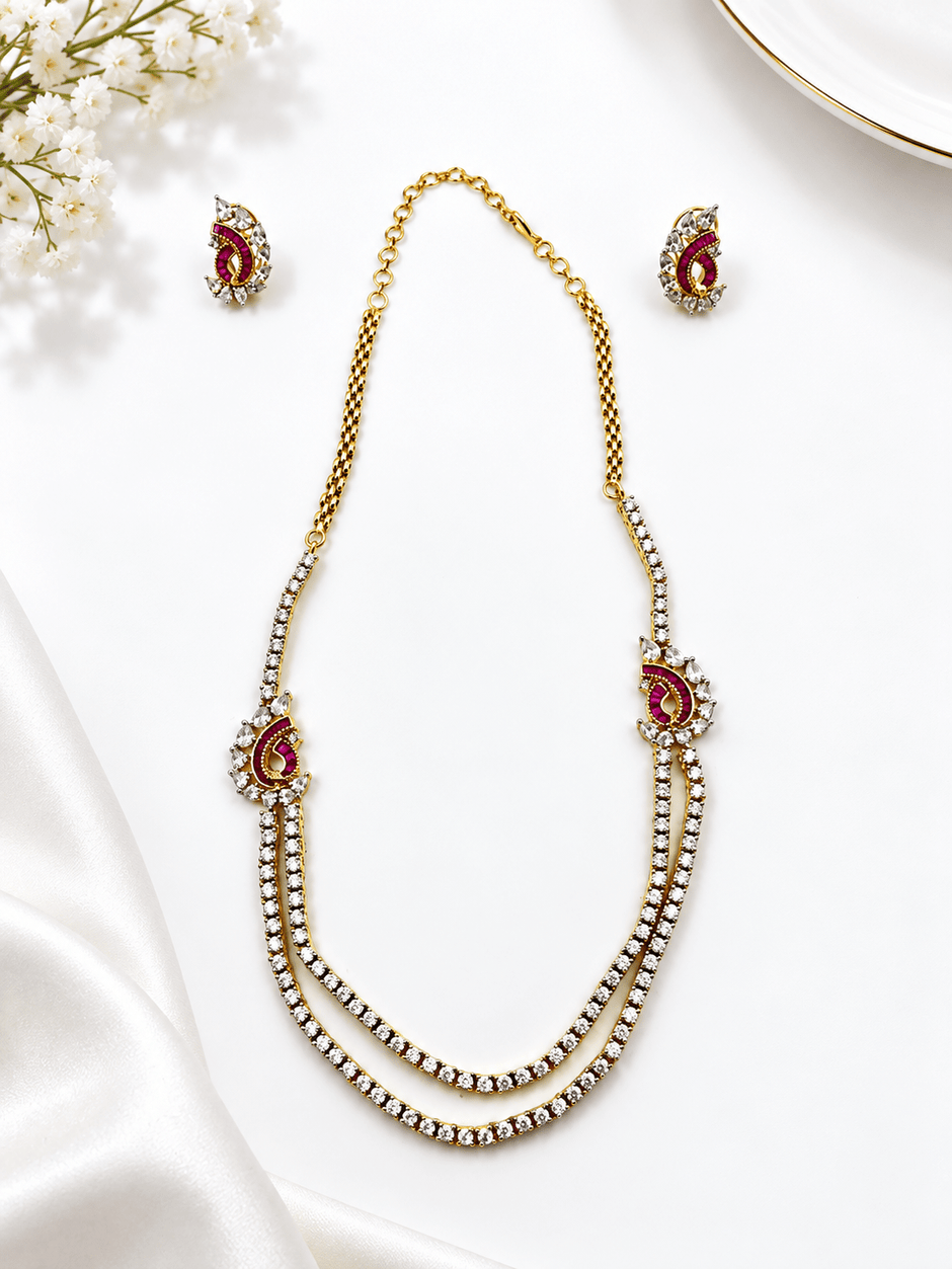 Bhavmayi Gold-Plated Ruby & Crystal Necklace and Earrings Set - bhavmayi