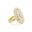 Bhavmayi Gold Plated Traditional Circullar Pearl & Emerald Green Gemstone Statement Jadau Ring - bhavmayi