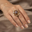 Bhavmayi Gold Plated Traditional Circullar Pearl & Rubi Pink Gemstone Statement Jadau Ring - bhavmayi