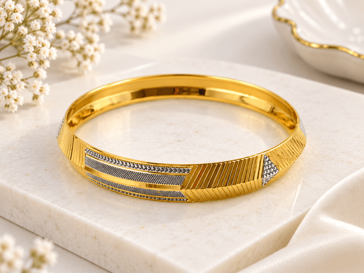Bhavmayi Gold & Silver Geometric Men's Kada - bhavmayi
