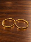 Bhavmayi gold-tone bangle pair with slim circular bands and faceted geometric textured detailing - bhavmayi